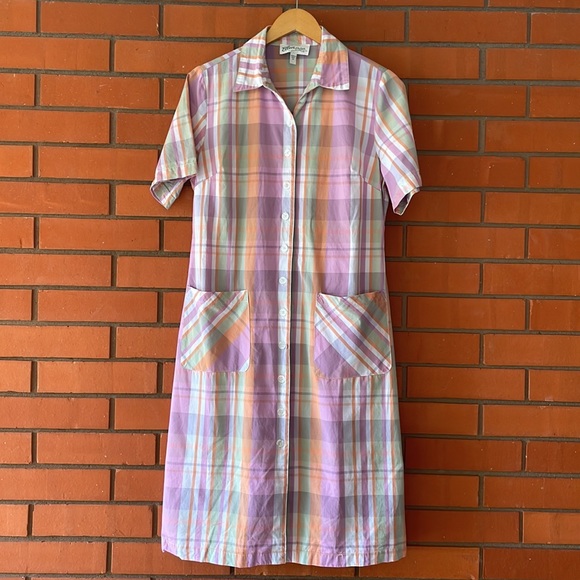 ELLEN ORTON Women's Plaid Button Front Dress Size Medium Made in Oreg - Picture 1 of 5